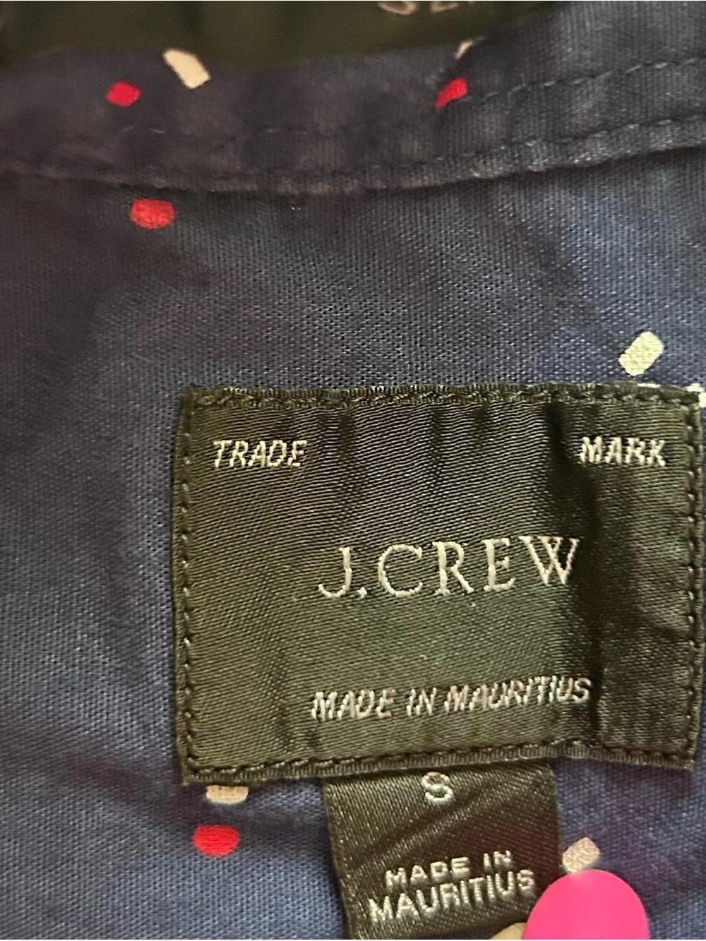 J. Crew Slim Fit Navy Short-Sleeve Button-Down with Red White Blue Micro Dots